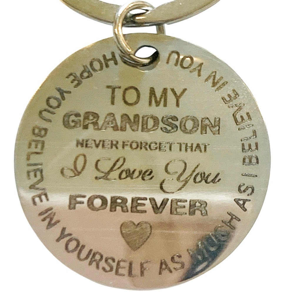 ‘To My Grandson’ Silver Backpack, Bag, Keychain & Etc Charm  Engraved Message - Picture 2 of 2